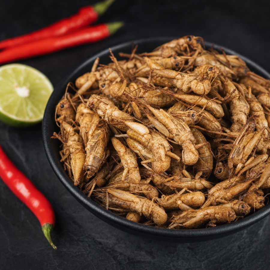 Bowl of crunchy chilli and lime crickets