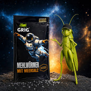 Space Edition Mehlwürmer 13 g – GRIG neben der Tüte